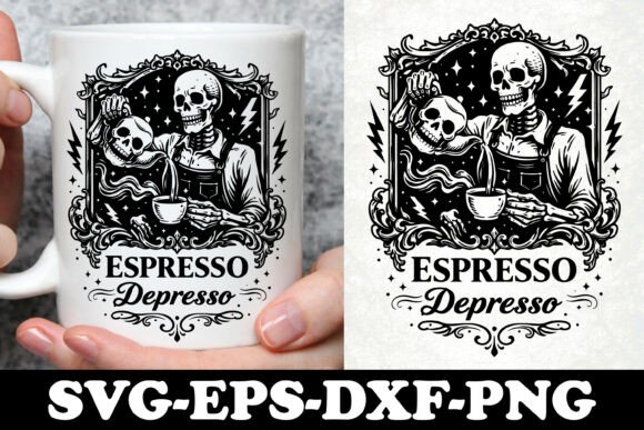 Espresso Depresso Skeleton Coffee Funny Graphics