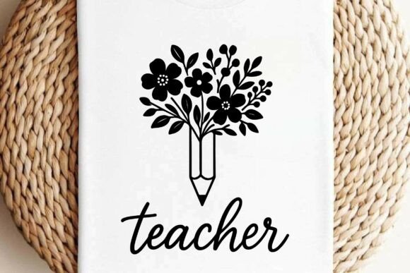 Floral Pencil Teacher SVG Clipart Vector for T-Shirt Designs and Graphics
