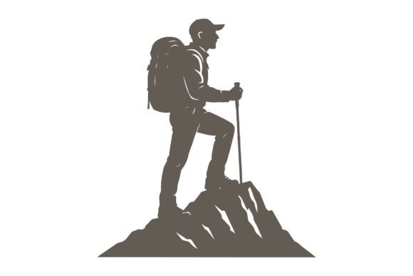 Hiker Standing on Mountain Peak Clipart - A Graphic Asset for Illustrations