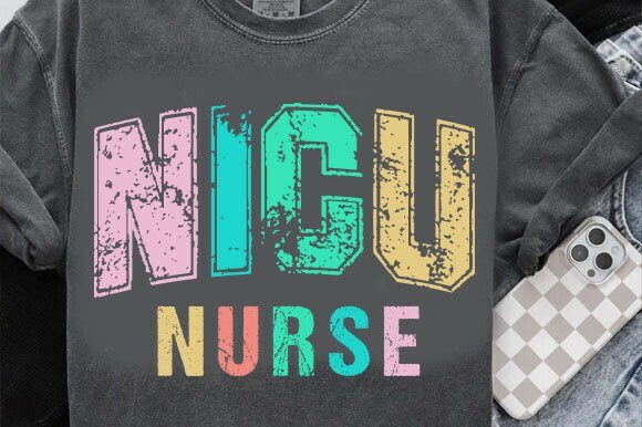 NICU Nurse PNG, Pastel Varsity Font Design for T-Shirt Graphics