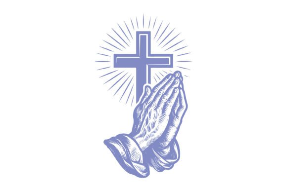 Praying Hands with Cross Clipart - A Versatile Graphic Design Asset